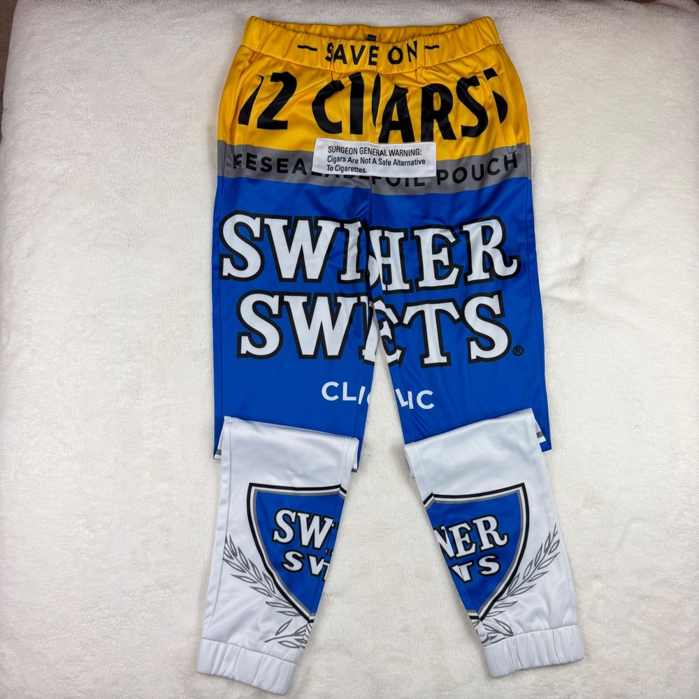 Strata MFG Swisher Sweets All Over Print Joggers Mens XL Blue Yellow Novelty
